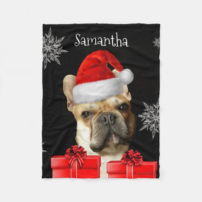 Christmas Frenchie personalised dog fleece blanket (Front)