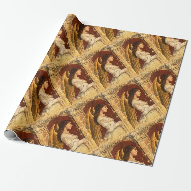 Christmas Fresco Angel Wrapping Paper (Unrolled)