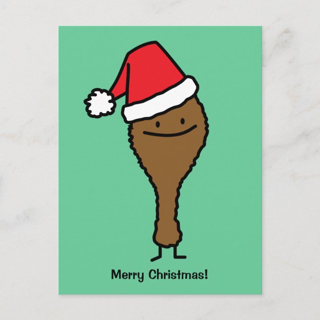 Christmas Fried Chicken leg Santa hat drumstick Holiday Postcard (Front)