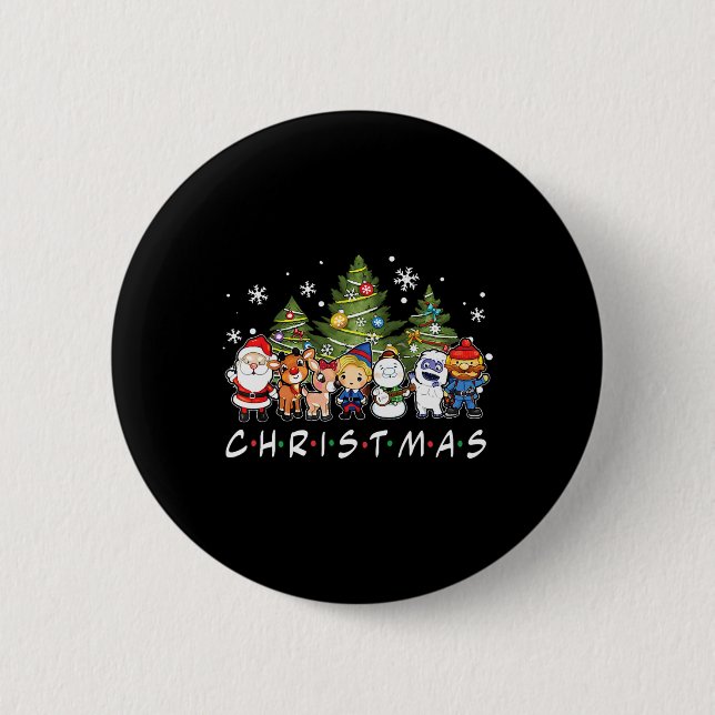 Christmas Friends Santa Rudolph Snowman Family Xma 6 Cm Round Badge (Front)
