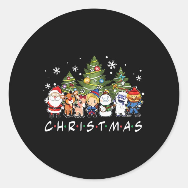 Christmas Friends Santa Rudolph Snowman Family Xma Classic Round Sticker (Front)