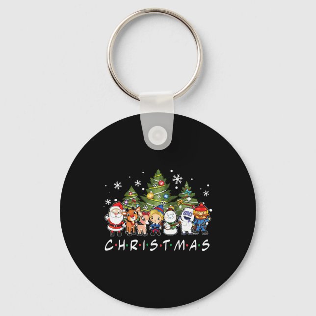 Christmas Friends Santa Rudolph Snowman Family Xma Key Ring (Front)