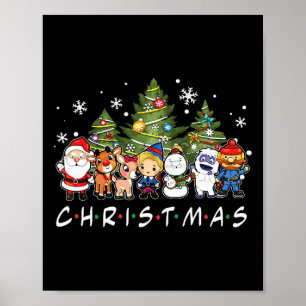 Christmas Friends Santa Rudolph Snowman Family Xma Poster