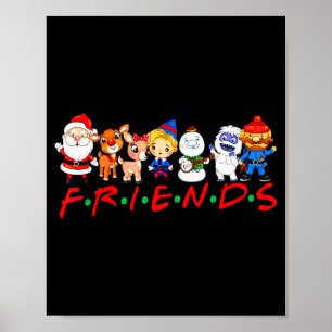 Christmas Friends Santa Rudolph Snowman Family Xma Poster