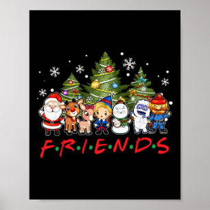 Christmas Friends Santa Rudolph Snowman Family Xma Poster