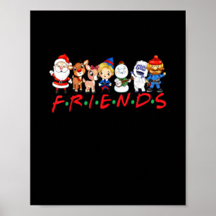 Christmas Friends Santa Rudolph Snowman Family Xma Poster