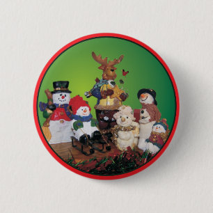 Christmas friends with snowmen 6 cm round badge