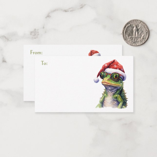 Christmas Frog Band To/From Gift Flat Note Cards (Front/Back In Situ)