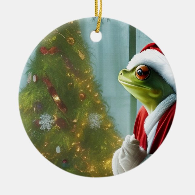 Christmas Frog Ceramic Ornament (Front)