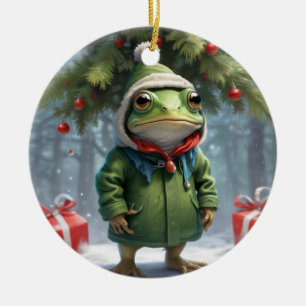 Christmas Frog Ceramic Ornament