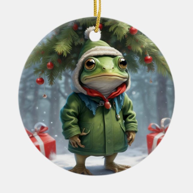 Christmas Frog  Ceramic Ornament (Front)