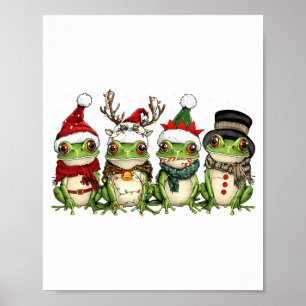 Christmas Frog Crew Santa Elf Reindeer Xmas Lights Poster