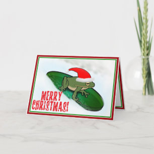 Christmas Frog Dashing Thru the Snow on a Lily Pad Holiday Card