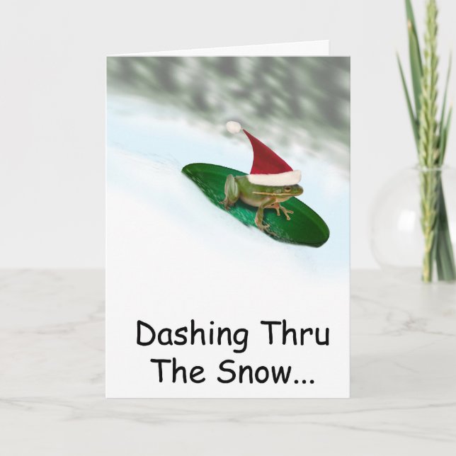 Christmas Frog Dashing Thru the Snow on a Lily Pad Holiday Card (Front)
