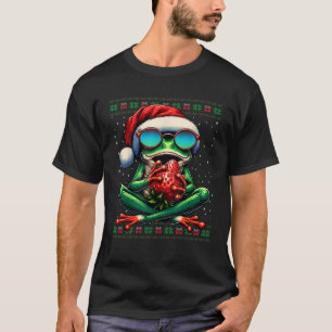 Christmas Frog Eating Strawberry Ugly Christmas Sw T-Shirt