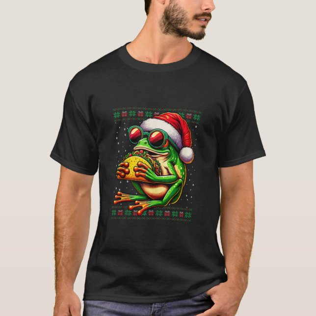 Christmas Frog Eating Taco Ugly Christmas Sweater  (Front)
