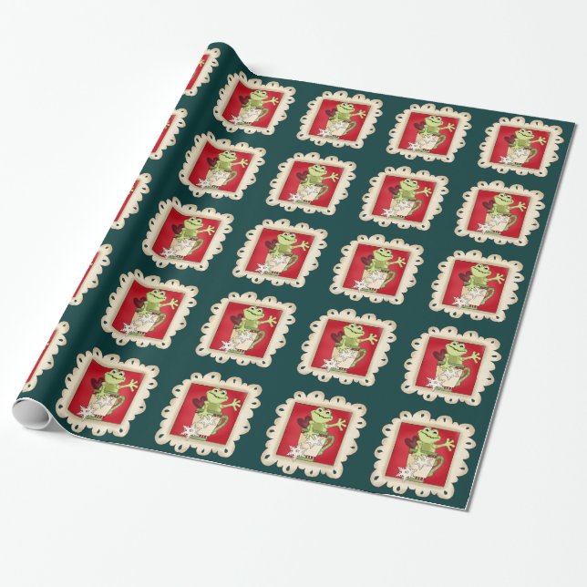 Christmas frog Holiday wrapping paper (Unrolled)