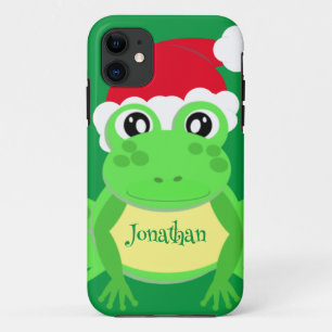 Christmas Frog Santa Hat Green Novelty iPhone 11 Case
