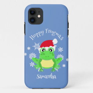 Christmas Frog Santa Hat Novelty Funny Blue iPhone 11 Case