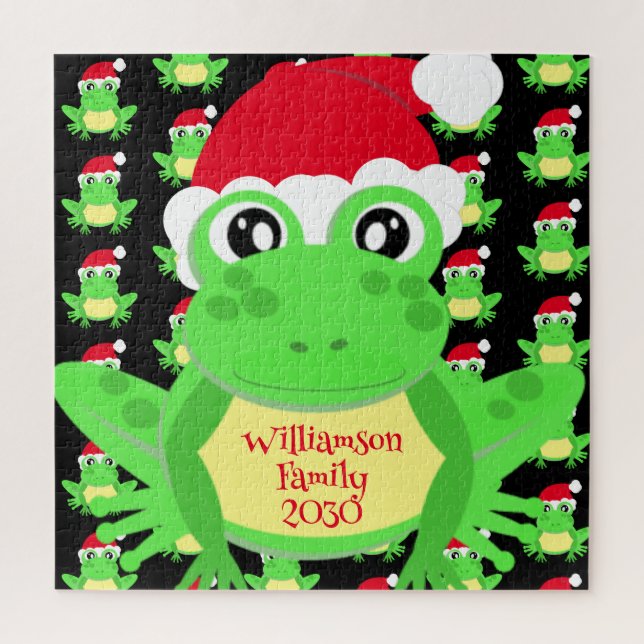 Christmas Frog Santa Hat Pattern Black Novelty  Jigsaw Puzzle (Vertical)