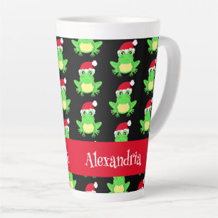 Christmas Frog Santa Hat Pattern Black Novelty Latte Mug