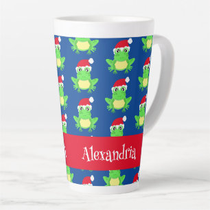 Christmas Frog Santa Hat Pattern Blue Novelty Latte Mug