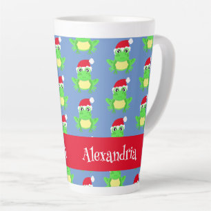 Christmas Frog Santa Hat Pattern Blue Novelty Latte Mug