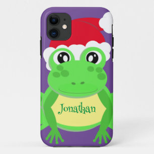 Christmas Frog Santa Hat Pattern Novelty Purple iPhone 11 Case
