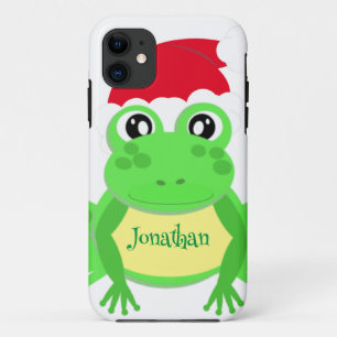 Christmas Frog Santa Hat Pattern Novelty White iPhone 11 Case