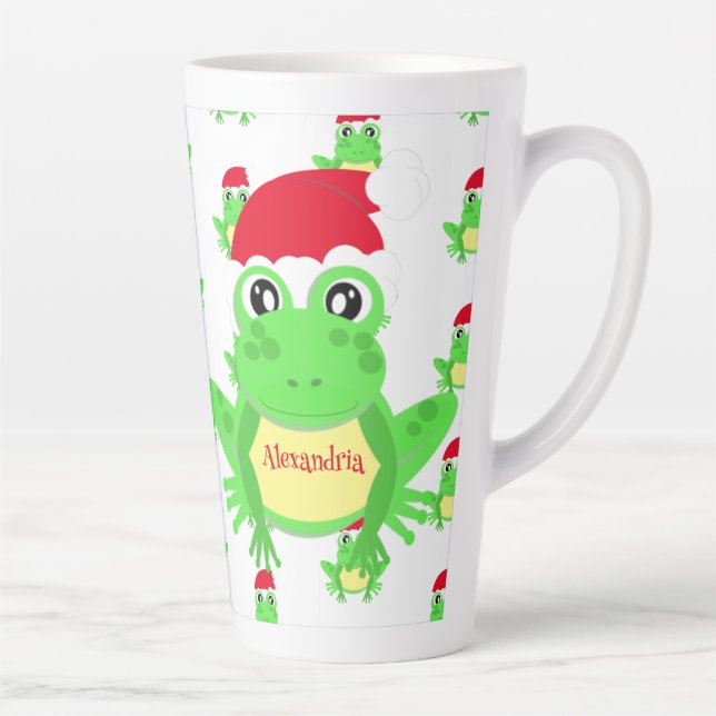 Christmas Frog Santa Hat Pattern White Novelty Latte Mug (Right)