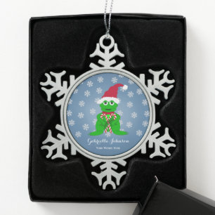 Christmas Frog Snowflake Pewter Christmas Ornament