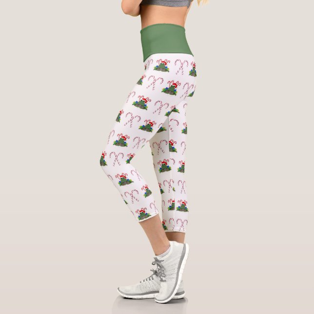 Christmas Frog with Candy Canes  Capri Leggings (Left)