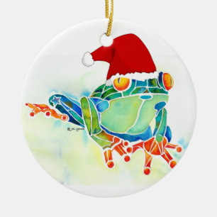 Christmas Frog with Santa Hat Ceramic Tree Decoration
