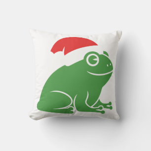 Christmas Frog with Santa Hat Minimalist Holiday Cushion