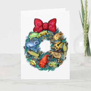 Christmas Frog Wreath - Colorful and Bright Frogs Holiday Card
