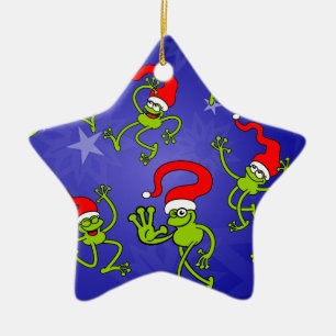Christmas Frogs jumping, dancing and celebrating! Ceramic Ornament