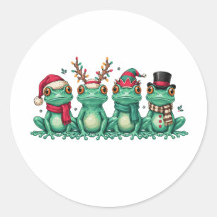 Christmas Frogs Wearing Santa Hat Reindeer Antlers Classic Round Sticker