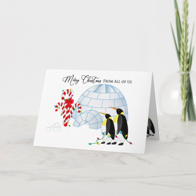 Christmas From All of Us Penguins by Igloo Lights Holiday Card (Front)