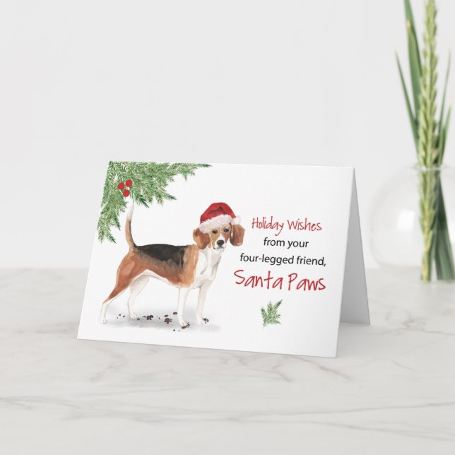 Christmas From Beagle Dog in Funny Santa Hat Card (Front)