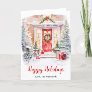 Christmas Front Porch Happy Holidays Holiday Card