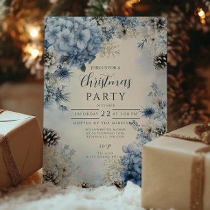 Christmas Frosted Blue Greenery Invitation