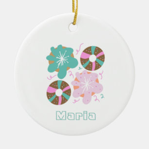 Christmas Frosted Doughnuts Pink Doodles Ceramic Ornament