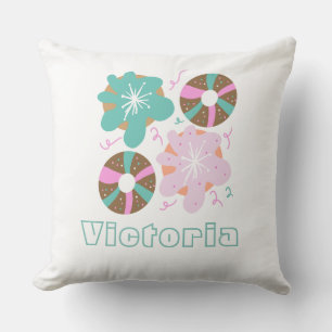 Christmas Frosted Doughnuts Pink Doodles Cushion