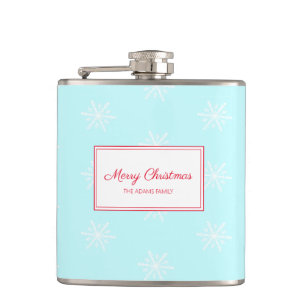 Christmas frosty blue snowflake pattern hip flask