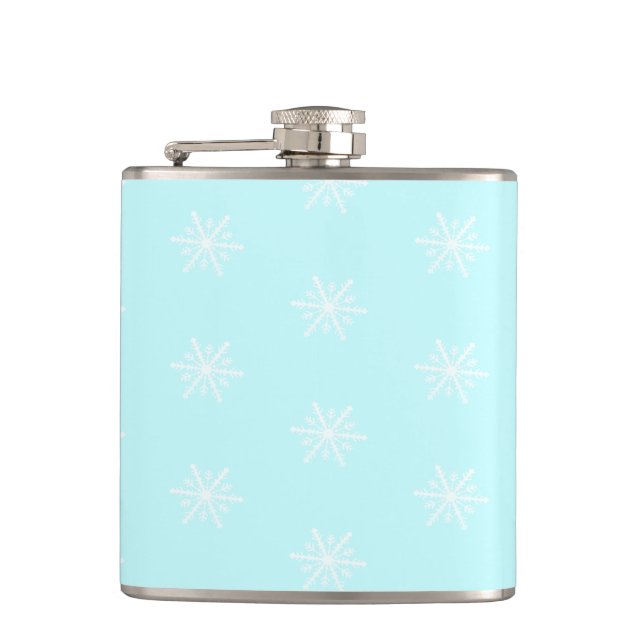 Christmas frosty blue snowflake pattern hip flask (Front)