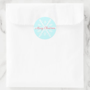 Christmas frosty blue snowflake trendy holiday classic round sticker