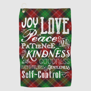 Christmas Fruit of the Spirit Typography Tartan Golf Towel