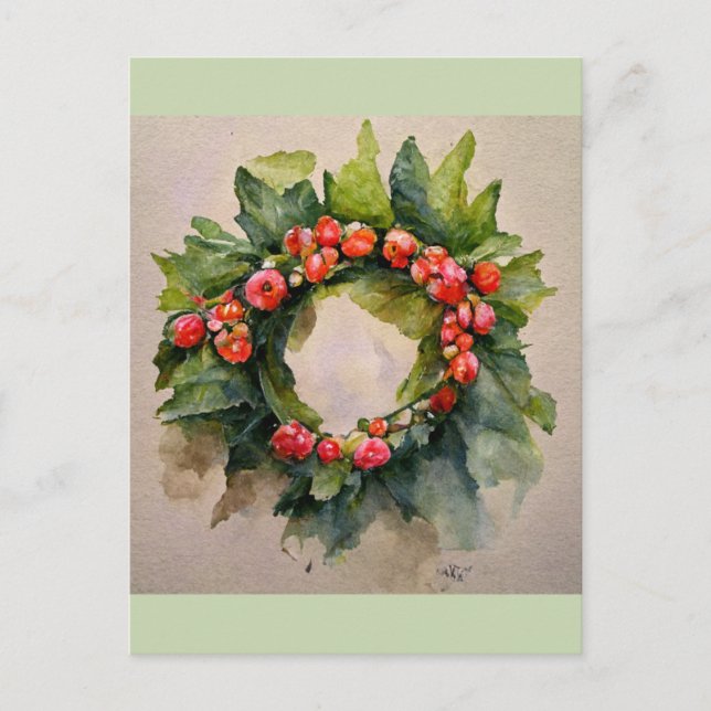 Christmas fruits wreath  postcard (Front)