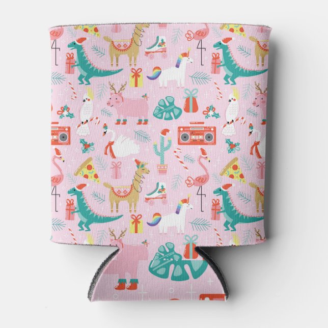 Christmas Fun: Animal Seamless Pattern. Can Cooler (Front)