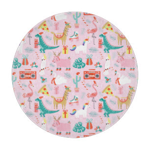 Christmas Fun: Animal Seamless Pattern. Cutting Board